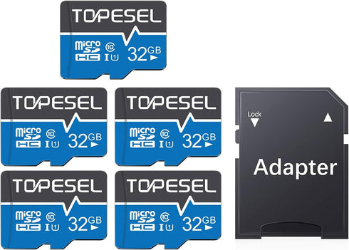 TOPESEL 5-Pack 32GB Micro SD Card - Class 10 Micro-SDXC Memory Card UHS-I for Security Camera/Smartphone/Drone
