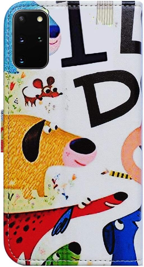 Case for Samsung Galaxy S20 Plus - Colorful Cute Dogs Leather Flip Phone Wallet Cover with Card Slot Holder Kickstand