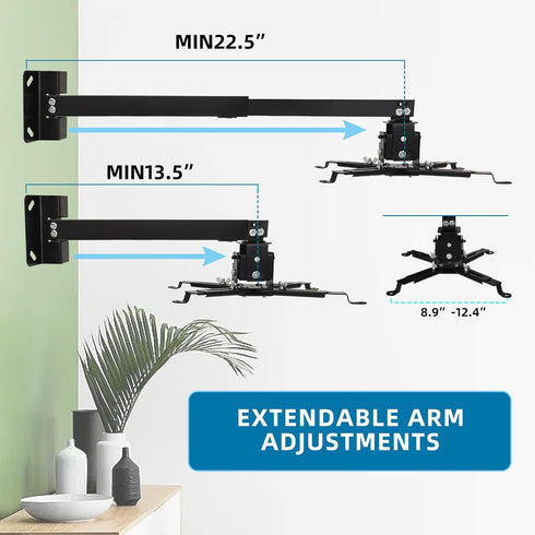 Projector Mount, Universal Ceiling Wall Mount with 25.5-inch Expansion Arm, Height Adjustable for Home and Office