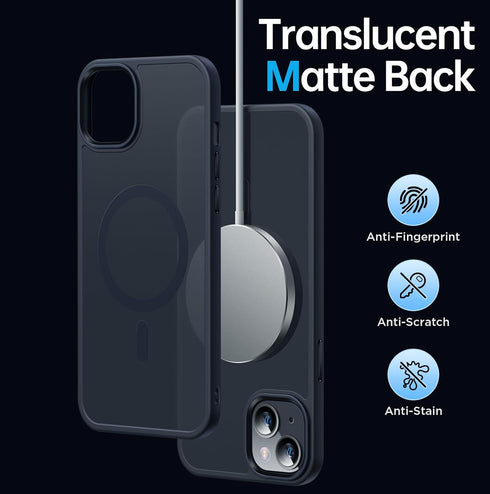 iPhone 13 & 14 MagSafe Case - Slim Black Silicone Edge, 10FT Military Grade Protection, Translucent Matte Back (6.1")