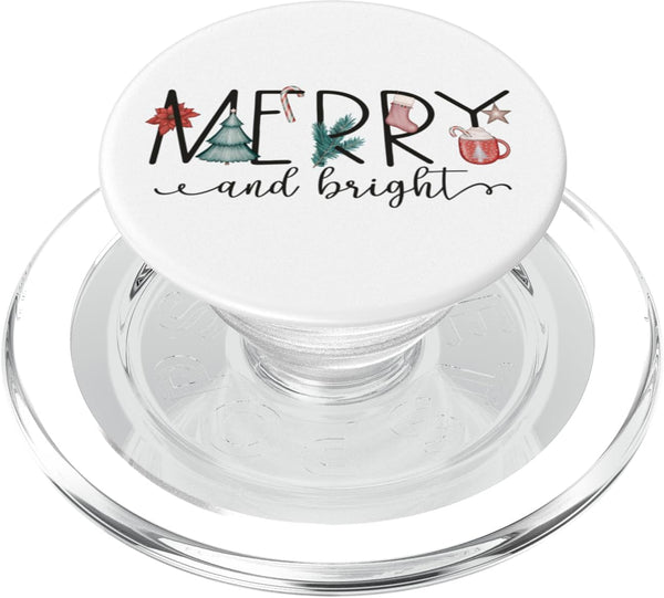 Merry and Bright Merry Christmas Graphic Holiday PopSockets PopGrip for MagSafe