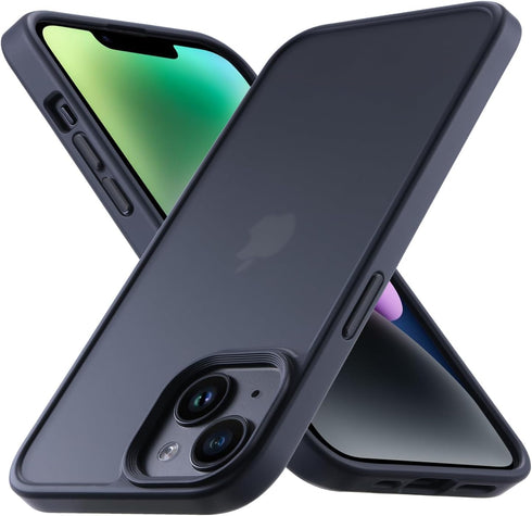 iPhone 14 Case, Shockproof iPhone 13 Case, Military Grade Protection, Slim Translucent Hard Back, 6.1'', Frosted Black