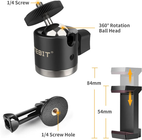 UTEBIT Magnetic Camera Mount Base Stand Kit 66mm, Magnet Tripod with 1/4 Screw Mini Ball Head, GoPro Adapter, Phone