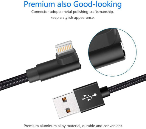 Hi-Mobiler 6FT Lightning Cable 3-Pack, Right Angle iPhone Charger for iPhone 13/12/11/Pro/Xs Max/XS/XR/7/8/SE (Black)