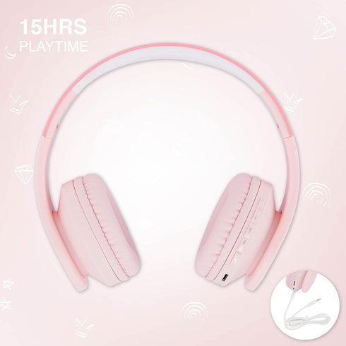 PowerLocus Bluetooth Headphones for Kids, Wireless Foldable Over Ear Headset with Microphone, 85DB Volume Limit for