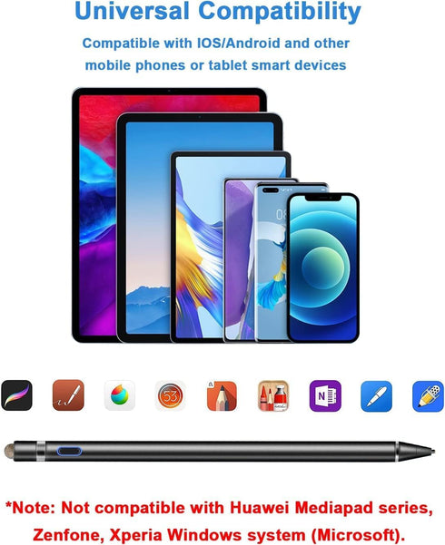 Stylus Pen for Touch Screen, 1.5mm Fine Point Rechargeable Universal Pencil Compatible with
