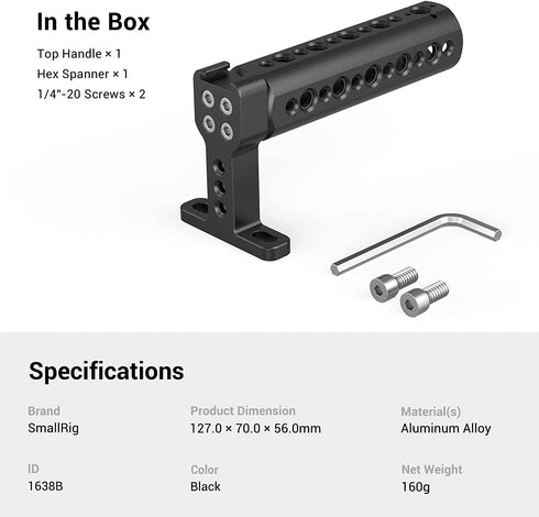 SmallRig Camera Top Handle Grip, DSLR Cage Handle with Cold Shoe Mount for Camera Rig - 1638