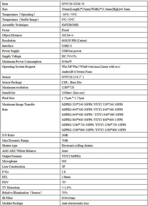 xicoolee OV9726 1MP 70 Win7 Win8 4.0 USB Camera Module Degrees Lens Fixed Focus Camera for Win XP Vista Mac Linux