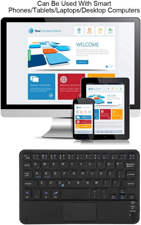 Yoidesu 7 Inch Wireless Keyboard with Touchpad, Mini Bluetooth Touchpad Keyboard for Tablets, Laptops, and Desktop