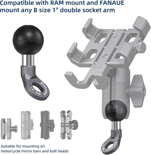 FANAUE MB-01 Angled Bolt Head Adapter Ball Base with 10mm Mounting Hole for RAM Mounts B Size