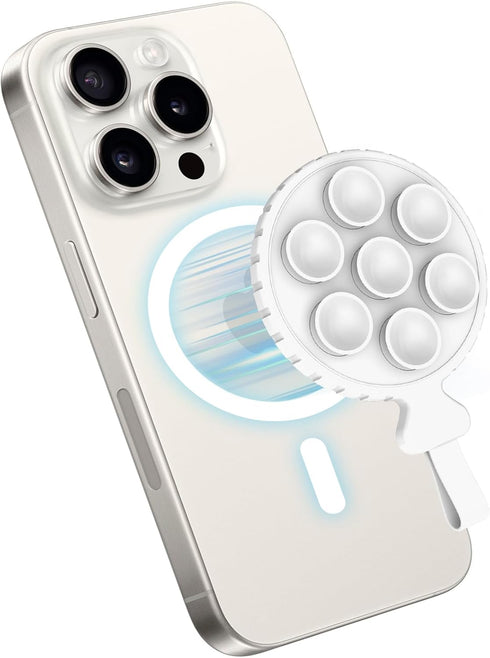 Suction Cup Phone Case Mount, Magnetic Grip Holder with Silicone Loop for iPhone/Samsung/Google, Hands-Free for