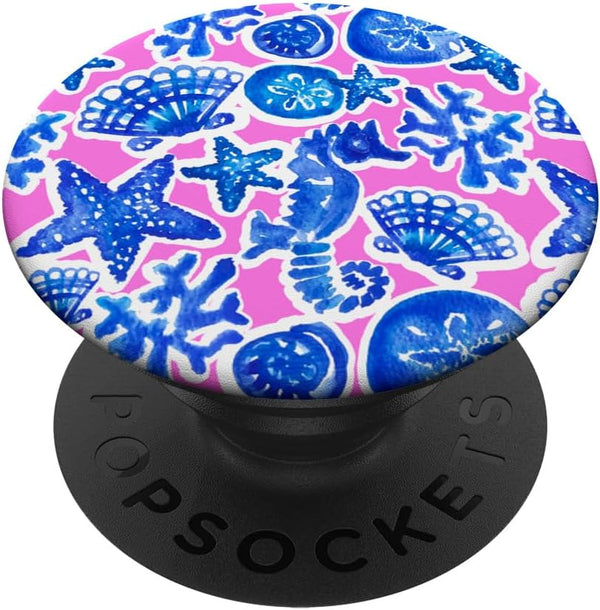 Preppy Coastal Granddaughter Shells Pink Blue Starfish PopSockets Standard PopGrip