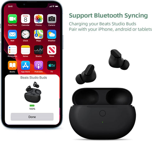 Jinstyles Charging Case Replacement for Beats Studio Buds, Bluetooth Pairing Sync Button, 660mAh Battery - Black