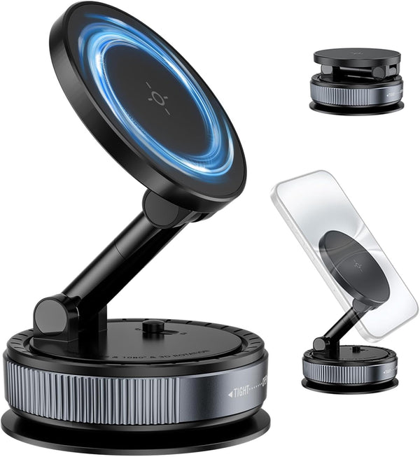 Crazytree Magnetic Phone Holder for Car, Suction Cup Phone Mount, Foldable Vacuum Magnetic