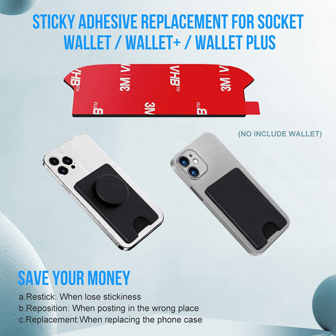 10pcs Sticky Adhesive Replacement for Pops Wallet+ & Wallet Plus Base, 3M VHB Double-Sided High Stickiness