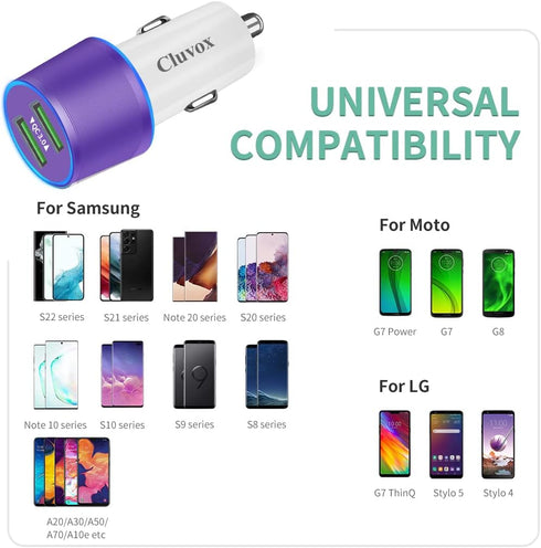 Rapid USB C Car Charger - Compatible for Samsung Galaxy S23/S22/S21/Note 20/Ultra/10/Plus, Quick Charge 3.0