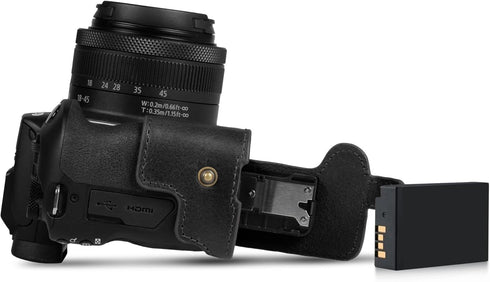 MegaGear Ever Ready Genuine Leather Half Camera Case for Canon EOS R100 - Black