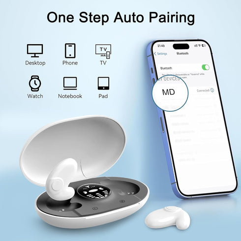 Invisible Sleep Wireless Earphone, Type-C Fast Charging Case, Sleeping Earbuds for Side Sleepers (White)