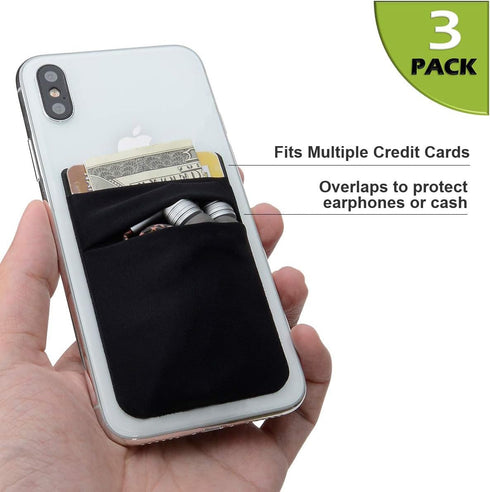 Phone Card Holder Stretchy Wallet Pocket Pouch Sleeve Adhesive Sticker Compatible with iPhone Samsung Galaxy - 3Pack