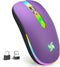 HZD LED Wireless Mouse - Slim Silent Rechargeable Optical Mouse with Type C Adapter, 3 Adjustable DPI Levels (Purple)