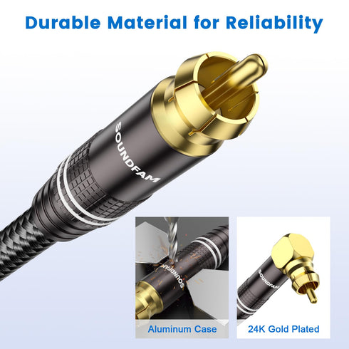 6ft 90 75 High-End Subwoofer Cable - Right Angle RCA Cable | OFC Coaxial | Dual Shielded | Home Theater, Hi-Fi Audio