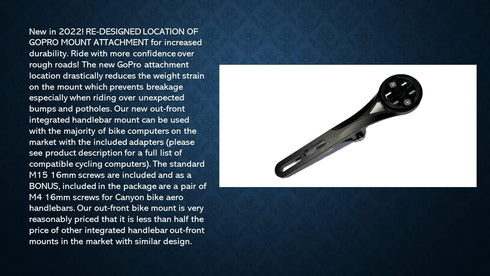 Integrated Aero Handlebar Out Front Cycling Computer Mount for Garmin, Wahoo, CatEye, Bryton, with GoPro Attachment