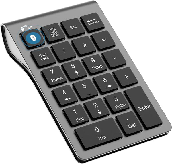 Bluetooth Number Pad Wireless & Wired 10 Key USB Keypad, Rechargeable Numpad for Laptops, Desktop, Computers