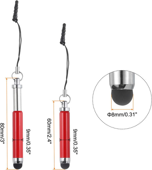 MECCANIXITY 5pcs Metallic Stylus Pen Retractable Aluminum Alloy Mini Capacitive Pens for Universal All Touch Screen Devices, Red