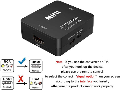 RCA to HDMI Converter, 1080P Composite CVBS AV to HDMI Video Audio Adapter for N64 Wii PS2 Xbox VHS