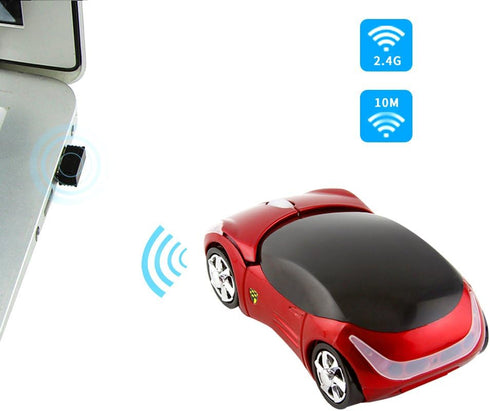 2.4GHz Wireless Mouse Cool 3D Sport Car Shape Ergonomic Optical Mice with USB Receiver for PC Laptop Computer Women Small Hands (Red)