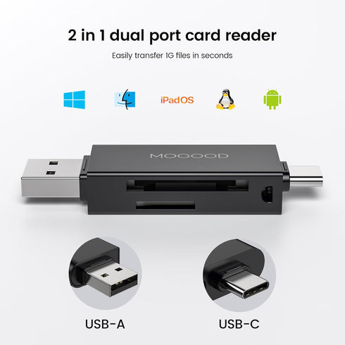 USB C Memory Card Reader, SD Card Reader USB 2.0 Micro SD Adapter, Dual Connector USB 2.0/USB C, Supports SD/Micro