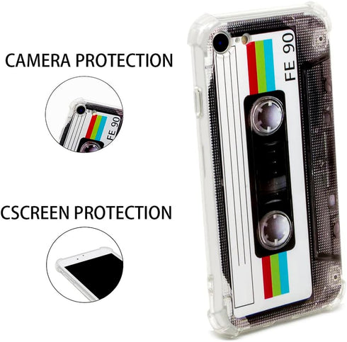 FAteam Case for iPhone SE (2022/2020) & iPhone 7/8 with Reinforced Corners TPU Soft Bumper Anti-Scratch Retro Cassette