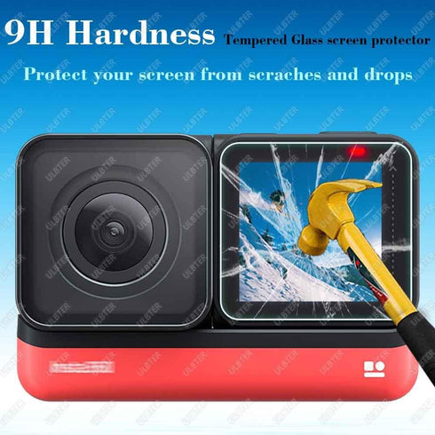 Screen Protector for Insta360 ONE RS/ONE R, 2 Set Tempered Glass Cover for LCD + 4K Wide Angle Lens, 0.3mm 9H Hardness