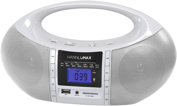 HANNLOMAX HX-506R Portable AM/FM Radio, Bluetooth, USB/SD Slot, Aux-in, AC/DC Dual Power Source (White)