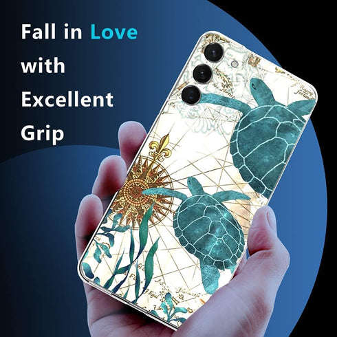 Compatible with Samsung Galaxy S22 Case, Sea Turtle seaweed Aesthetic Soft TPU Fashion Cool Slim Shockproof Protective Phone Cases for Women Girls