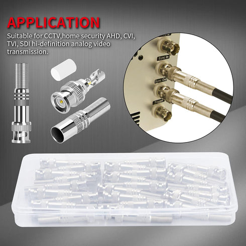 DAIERTEK 24pcs RG59 RG6 BNC Connectors, Male Solderless Compression Connector for CCTV Coax Cable