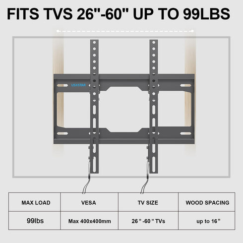 UL Listed Tilting Low Profile TV Wall Mount - Holds Most 26-60 Inch TVs Up to 99 lbs, Max VESA 400x400mm