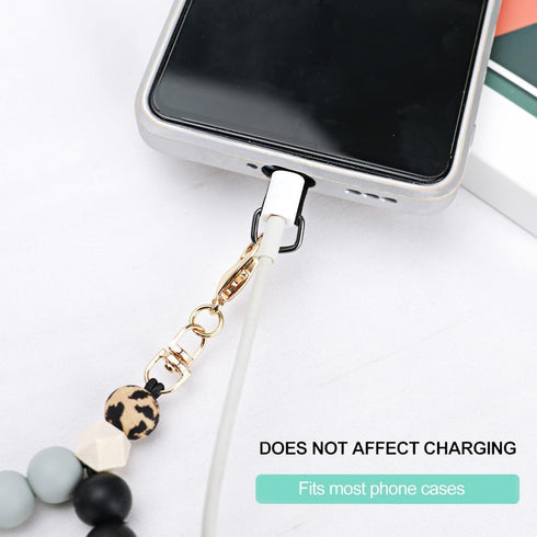 VICHUNHO Marble Silicone Beaded Phone Wrist Strap, Cellphone Lanyard with Tether Tab, Elastic Hands-Free Wristlet