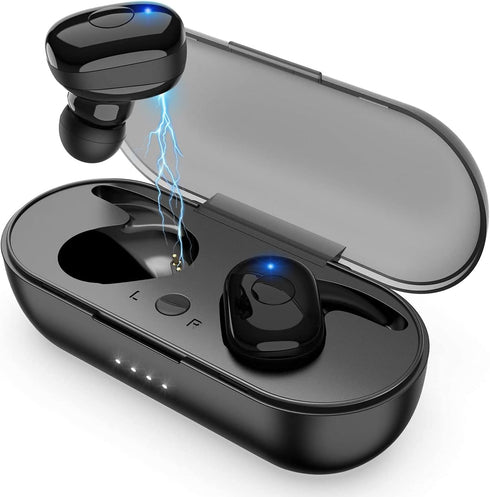 Black True Wireless Earbuds - Bluetooth Headphones with Microphone, Extra Bass, 36H for Workout (Charging Case Included)