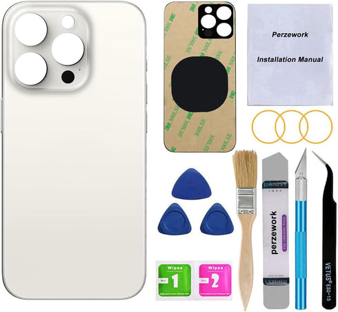 OEM Rear Back Glass Replacement for iPhone 15 Pro 6.1 inches with Repairing Tool Kit (White Titanium)