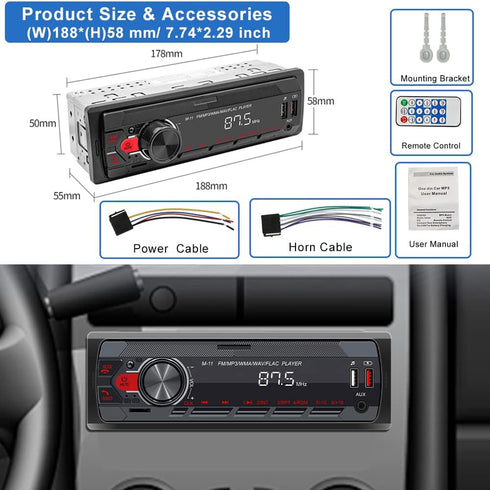 UNITOPSCI Single Din Car Stereo, Bluetooth 5.0 Multimedia Audio Receiver with Hands-Free Call Voice Control
