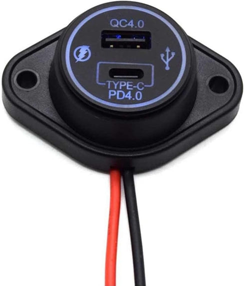 12V-24V Bus USB Car Charger - Dual Interfaces QC4.0 + Type-C PD4.0 Fast Charging Power Socket for Auto RV Truck
