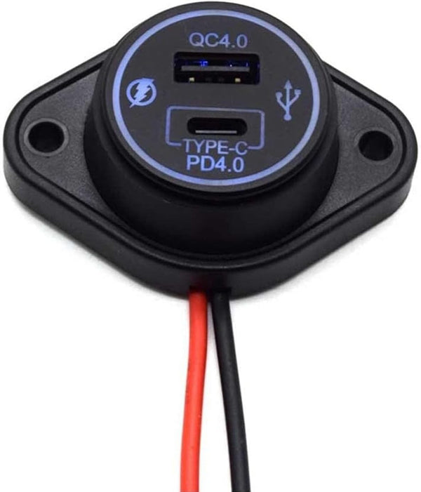 12V-24V Bus USB Car Charger - Dual Interfaces QC4.0 + Type-C PD4.0 Fast Charging Power Socket for Auto RV Truck