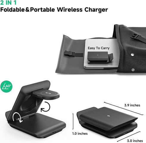 Wireless Charger for Samsung Galaxy Z Flip, 2 in 1 Foldable Travel Fast Charging Stand for Galaxy Z Flip 6/5/4/3,