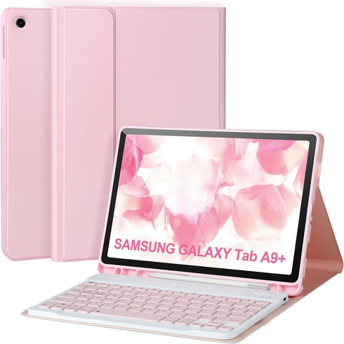 Keyboard Case for Samsung Galaxy Tab A9+/Plus 11’’ 2023, Detachable Bluetooth Keyboard with S Pen Holder, Pink
