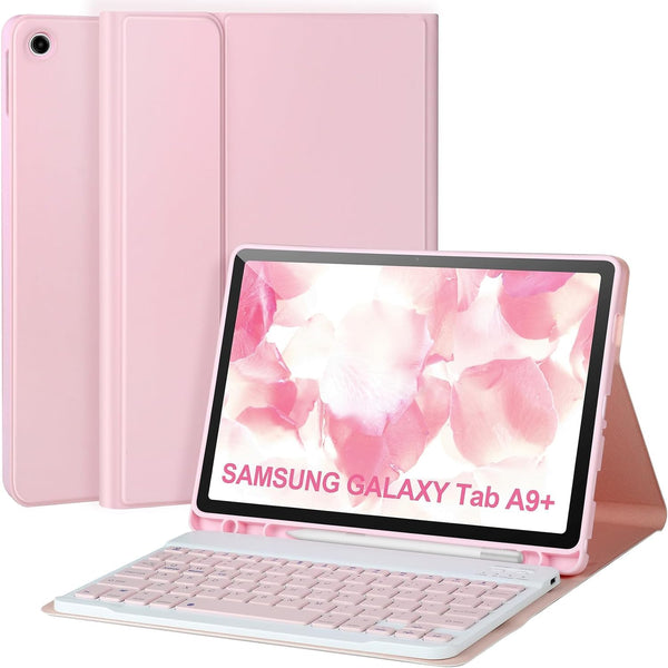 Keyboard Case for Samsung Galaxy Tab A9+/Plus 11’’ 2023, Detachable Bluetooth Keyboard with S Pen Holder, Pink