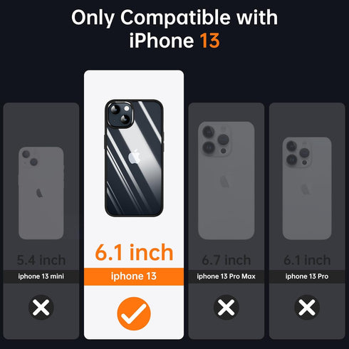 Supdeal Shockproof Clear Case for iPhone 13, Black, 10FT Military Drop Protection, Hard Clear Back, 6.1 inch, Airbags.
