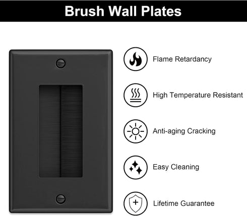 Iwillink Brush Wall Plate (2 Pack), Cable Pass Through Insert for Wires, Single Gang Access Strap for HDTV