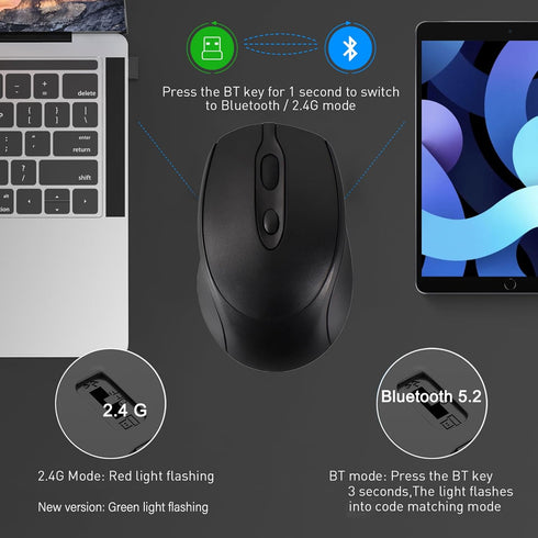 Bluetooth Wireless Mouse USB C for Macbook Air Pro/Computer/Laptop, Wireless Rechargeable Silent Ergonomic Mouse Type C for Mac/iPad/iMac/Surface (Black)