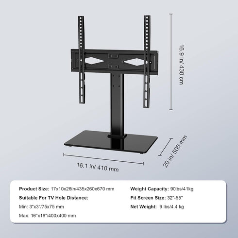 VEVOR 32-55 inch Universal TV Mount for TVs, Height Adjustable Swivel Stand with Tempered Glass Base for Bedroom